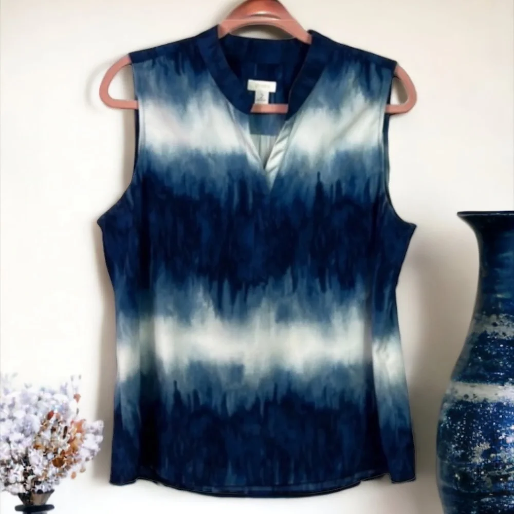 Chicos Blue and White Sleeveless Top Size 1/Medium - Picture 5 of 8